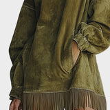 Vestido de ante sintético con cuello alto y flecos Corina, detalle 1