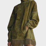 Vestido de ante sintético con cuello alto y flecos Corina, vista frontal