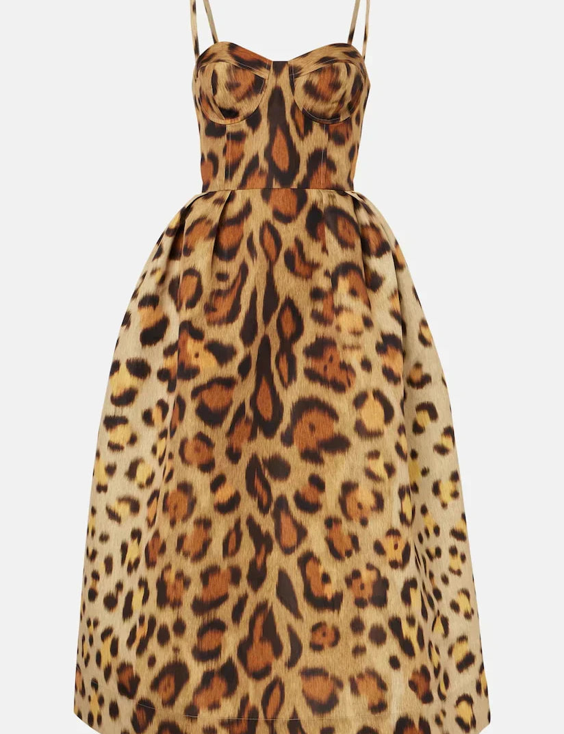 Tiana Vestido Midi Bustier Leopardo