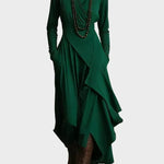 Vestido maxi asimétrico de punto con cuello alto Teresa, detalle del tejido