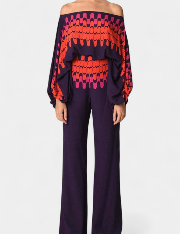 Sybella Conjunto Estampado de Dos Piezas con Pantalones de Pierna Ancha