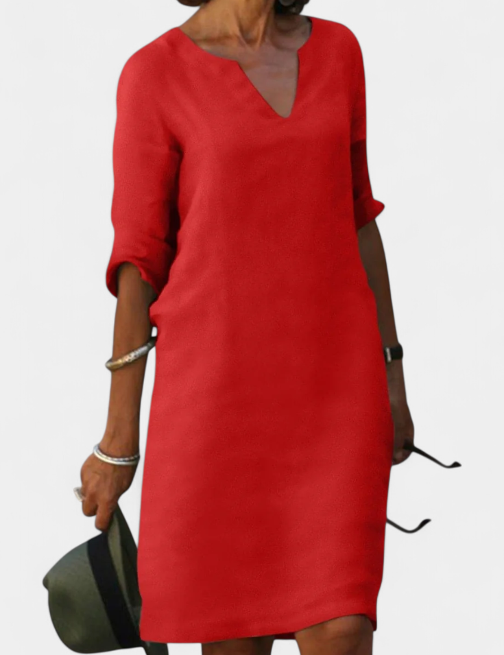 Elowen Vestido Escote en V con Manga Tres Cuartos