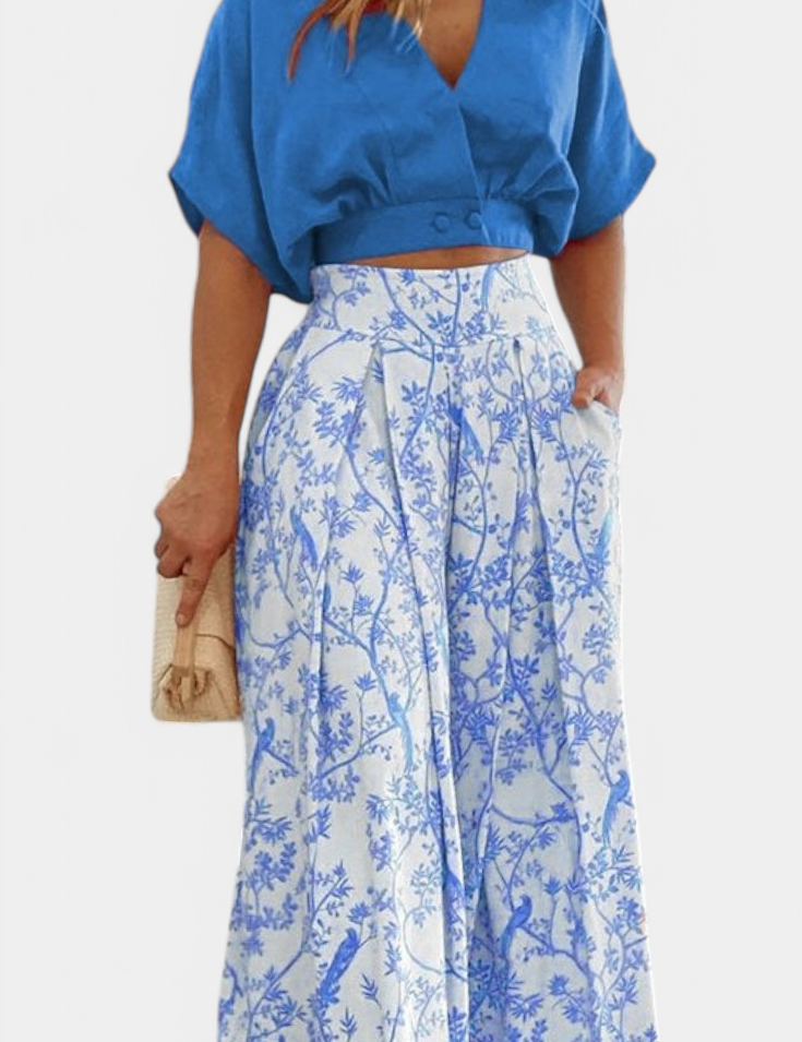 Olivia Conjunto Boho de Cuello en V y Pierna Ancha
