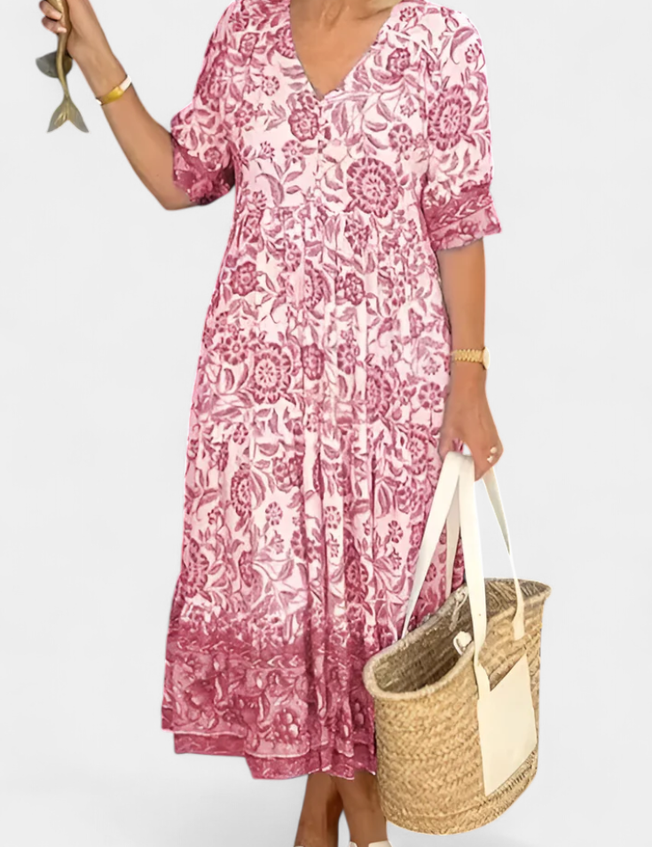 Elcira Vestido Floral con Detalle Bohemio y Escote en V