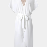 Effie Vestido Blanco Cruzado con Escote Calado y Abertura Frontal