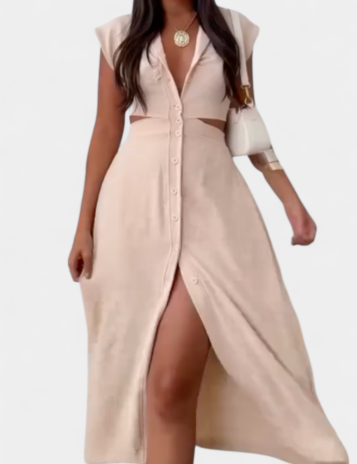 Griselda Vestido Midi con Botones y Cintura Abierta