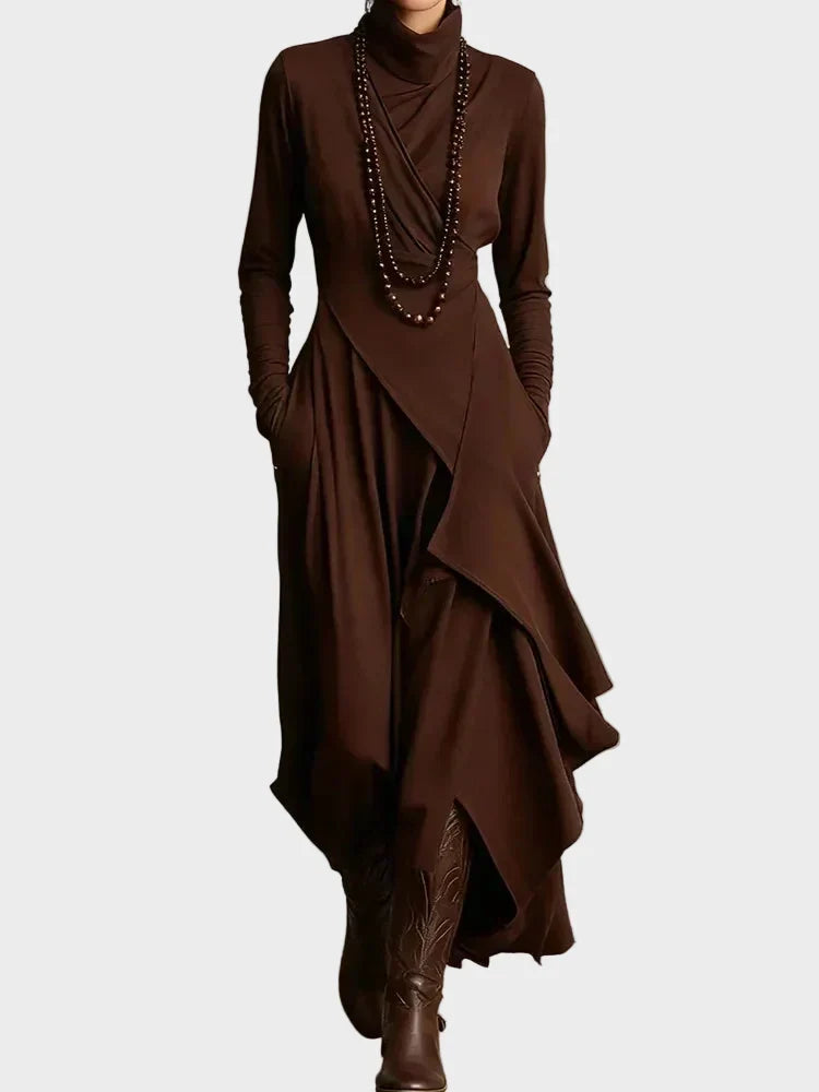 Vestido maxi asimétrico de punto con cuello alto Teresa, detalle 1