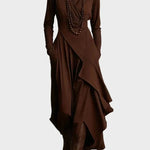Vestido maxi asimétrico de punto con cuello alto Teresa, detalle 1