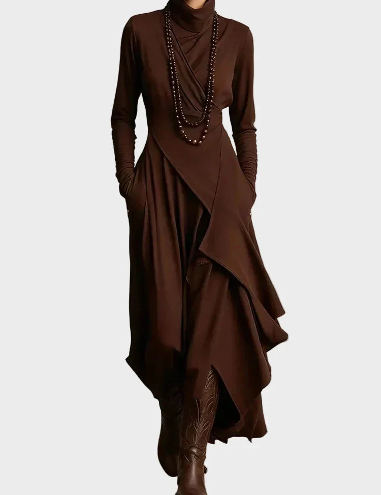Vestido maxi asimétrico de punto con cuello alto Teresa, detalle 1
