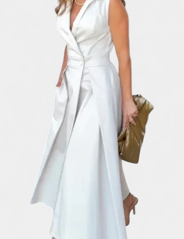 Beverly Vestido Blazer Sin Mangas con Corte A y Botones