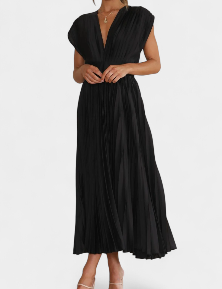 Mireia Vestido de Pliegues con Escote Drapeado y Cintura Alta