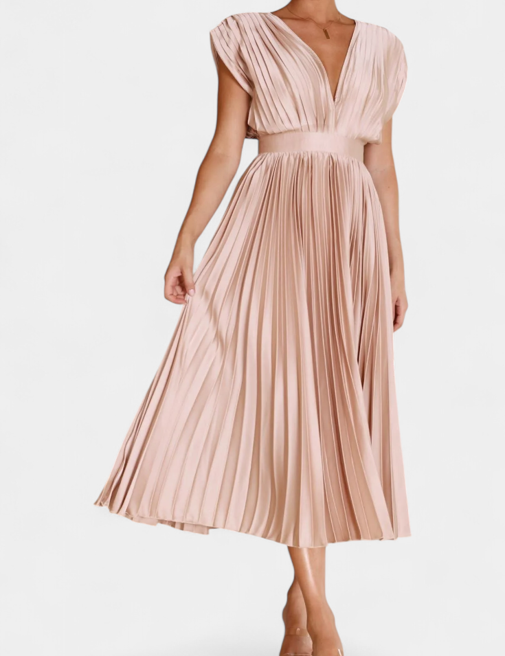 Mireia Vestido de Pliegues con Escote Drapeado y Cintura Alta