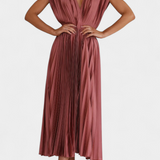 Mireia Vestido de Pliegues con Escote Drapeado y Cintura Alta