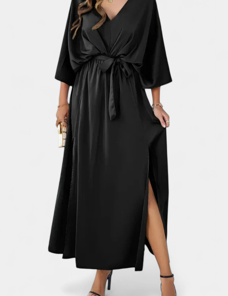 Milly Vestido Elegante con Abertura y Lazo