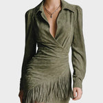 Vestido mini verde de viscosa con escote cruzado Edurne, vista posterior
