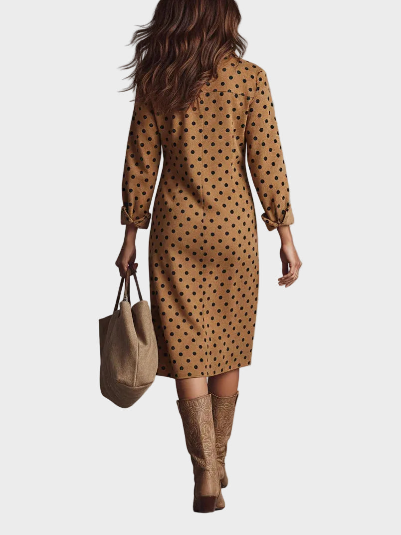 Vestido midi de lunares en símil piel Rebeca, vista posterior
