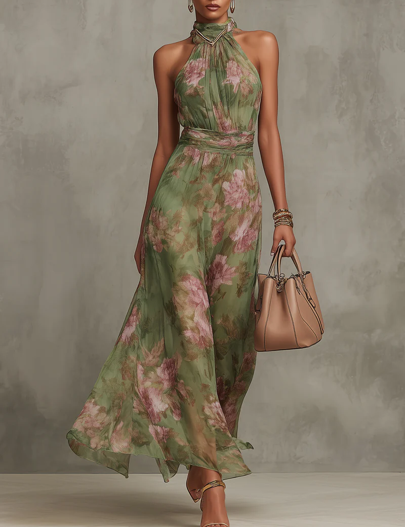Livia™| Vestido maxi halter floral elegante