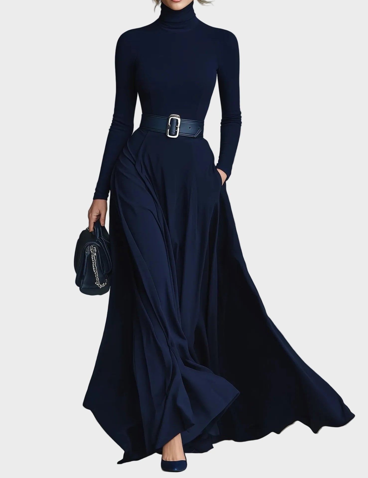 Vestido maxi de punto con cuello alto Nieves, vista frontal