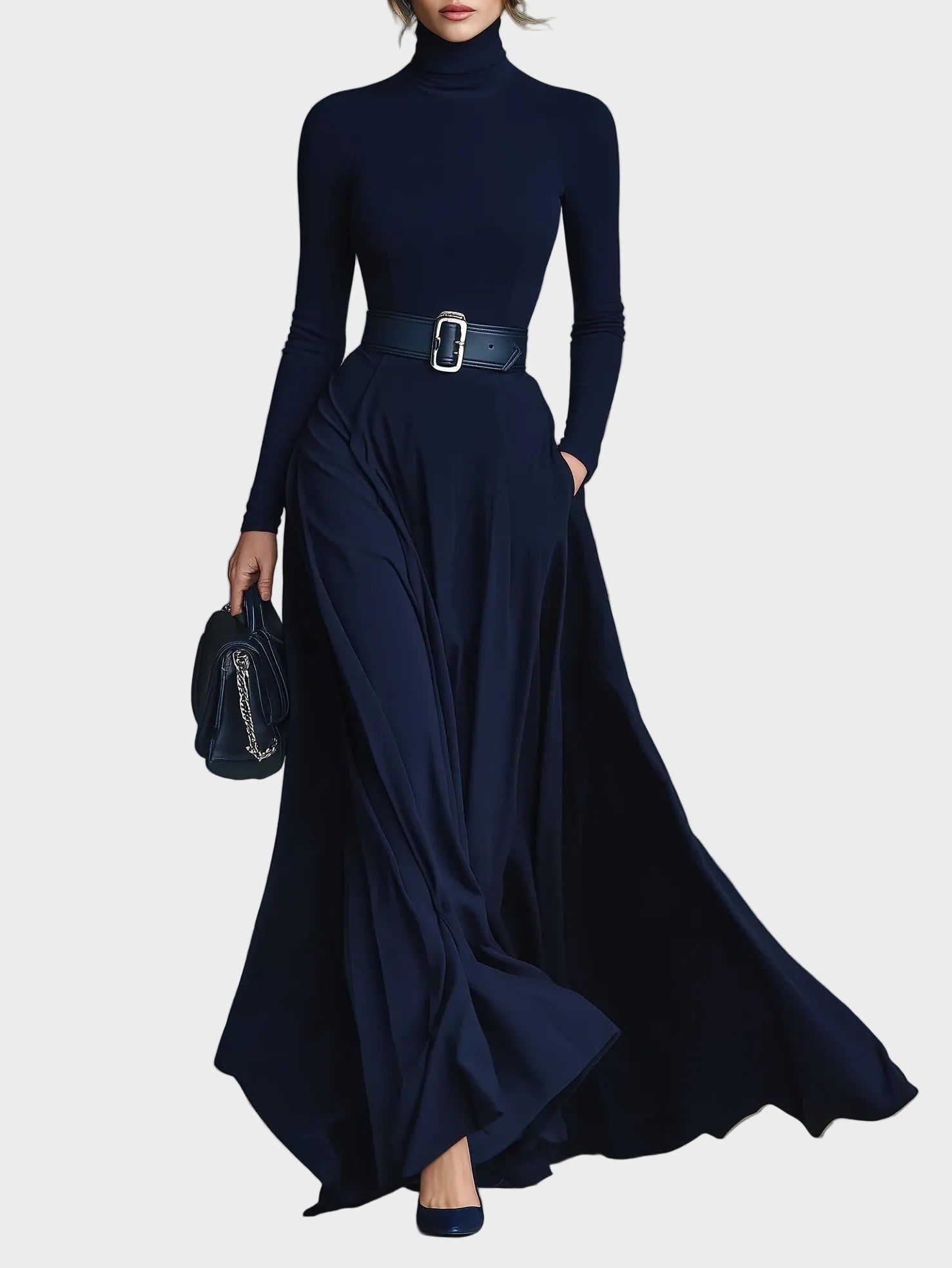 Vestido maxi de punto con cuello alto Nieves, vista frontal