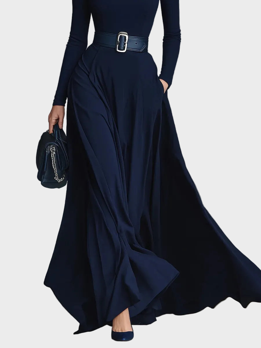 Vestido maxi de punto con cuello alto Nieves, detalle del tejido