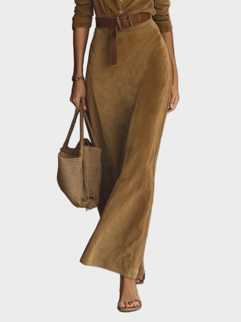 Vestido maxi de ante sintético con botón y cuello Fernanda, vista posterior