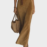 Vestido maxi de ante sintético con botón y cuello Fernanda, vista posterior
