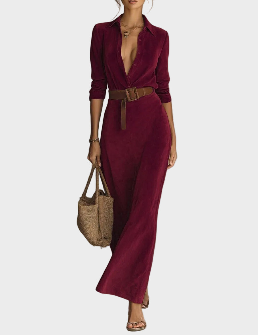 Vestido maxi de ante sintético con botón y cuello Fernanda, detalle 2