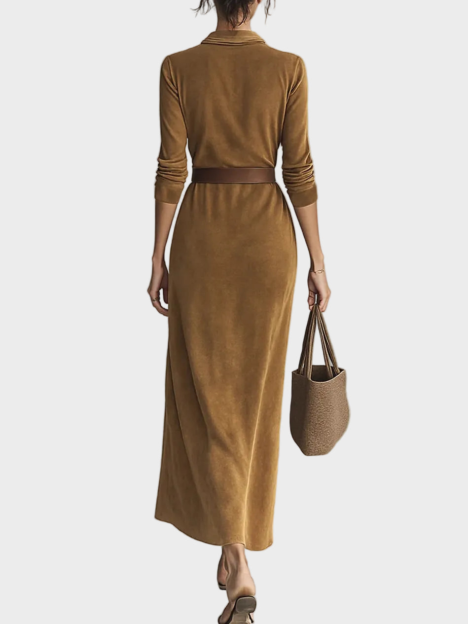 Vestido maxi de ante sintético con botón y cuello Fernanda, detalle 3