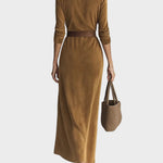 Vestido maxi de ante sintético con botón y cuello Fernanda, detalle 3