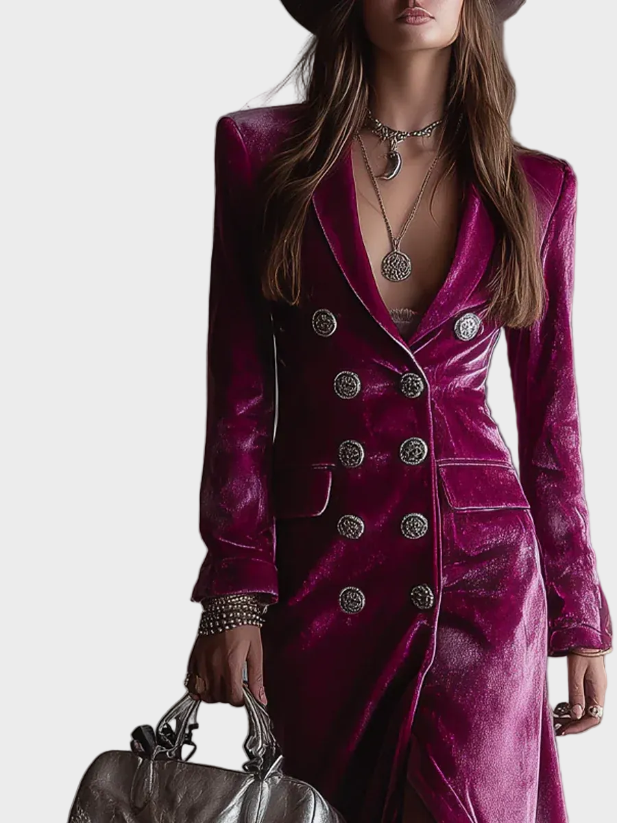 Vestido blazer maxi de terciopelo Vera, vista posterior