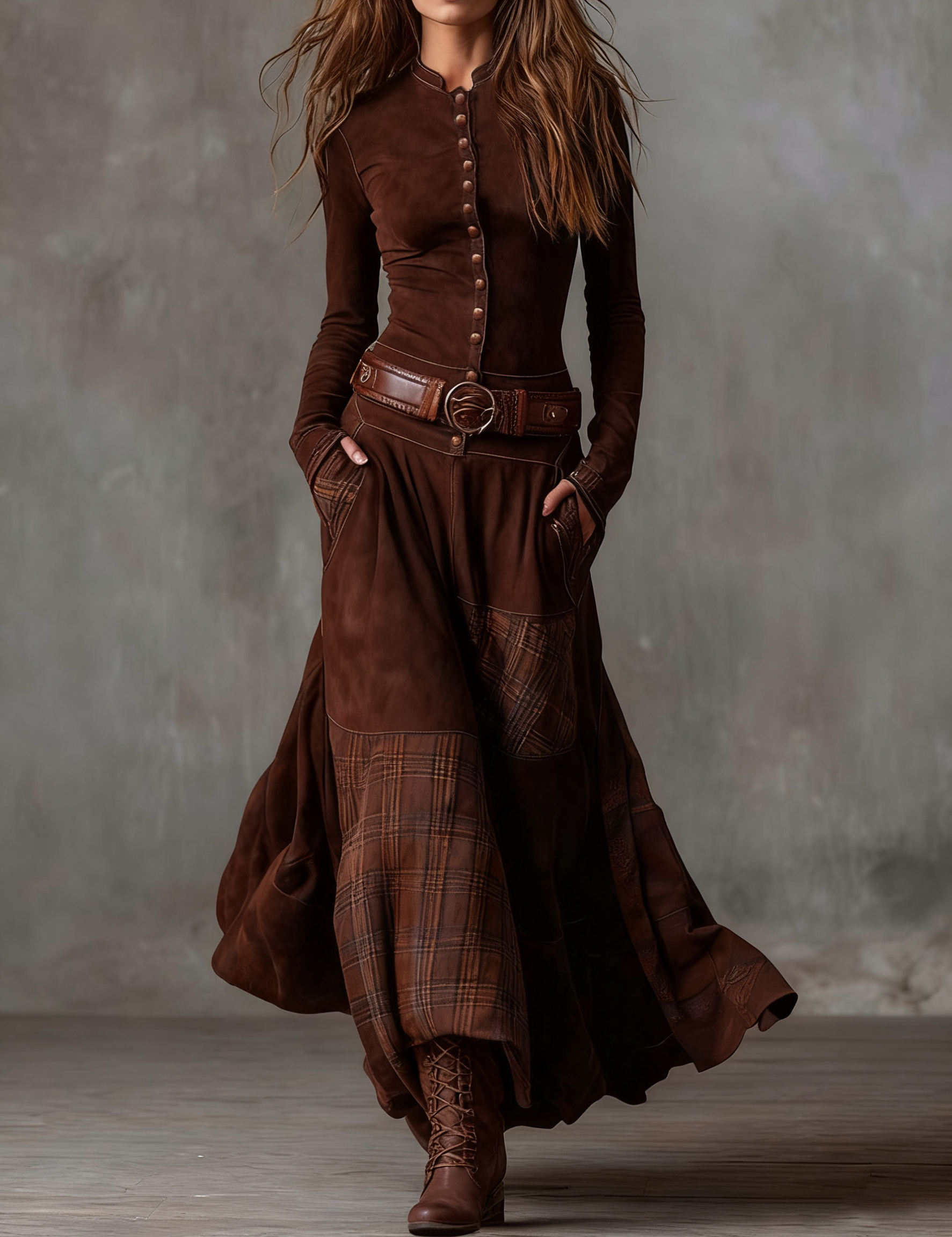 Elisa | Vestido maxi de ante con cinturón