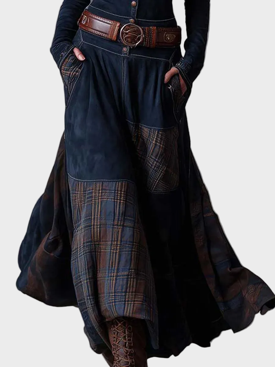 Vestido maxi de ante azul marino con cinturón Helena, detalle 5