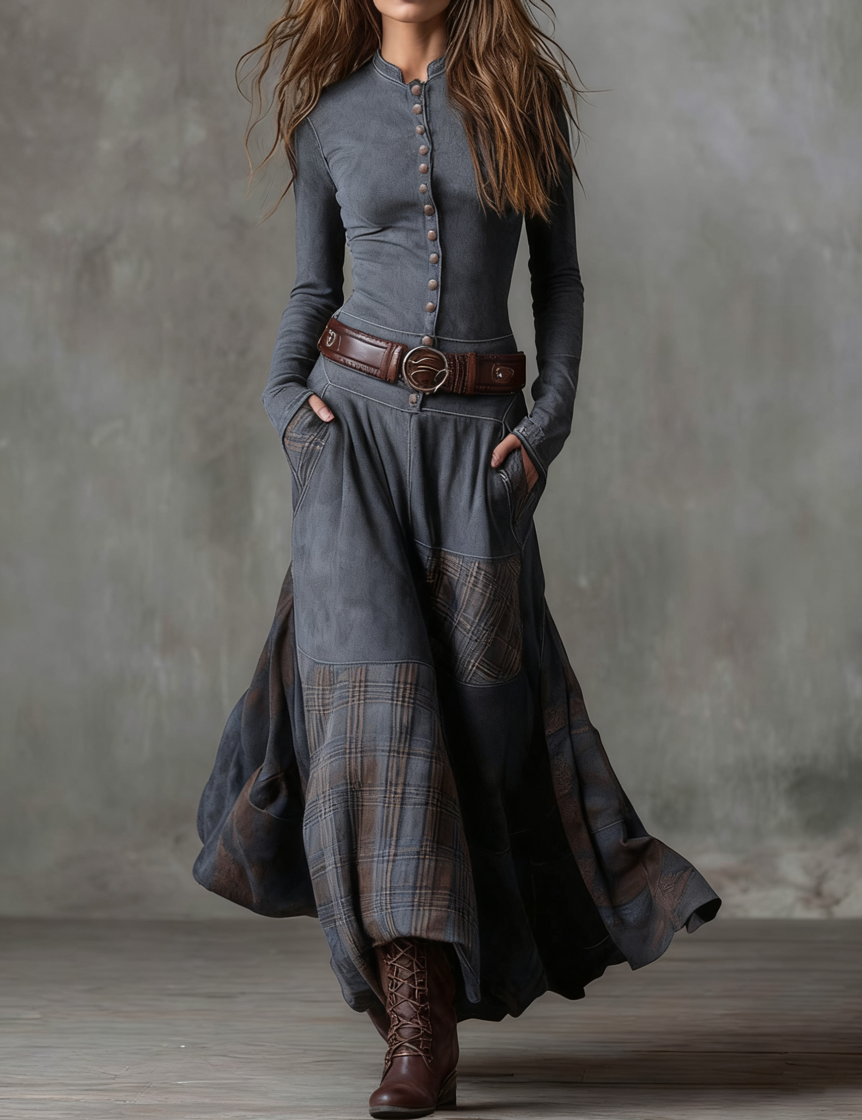 Elisa | Vestido maxi de ante con cinturón