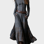 Vestido maxi de ante azul marino con cinturón Helena, conjunto completo