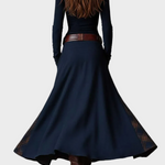 Vestido maxi de ante azul marino con cinturón Helena, detalle 6