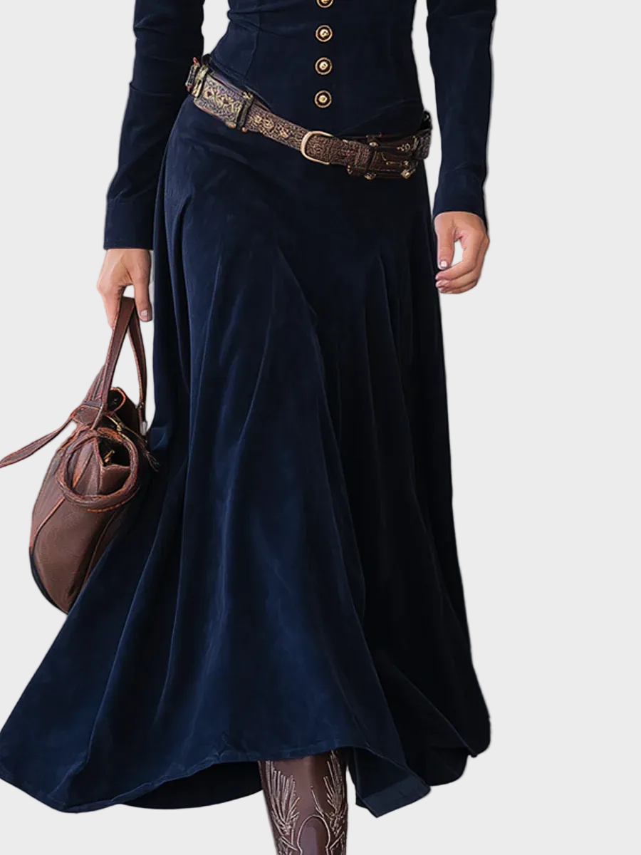 Vestido maxi de ante con cinturón Casandra, detalle del tejido