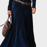 Vestido maxi de ante con cinturón Casandra, detalle del tejido