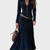 Vestido maxi de ante con cinturón Casandra, vista frontal
