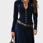Vestido maxi de ante con cinturón Casandra, vista posterior