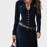 Vestido maxi de ante con cinturón Casandra, vista posterior