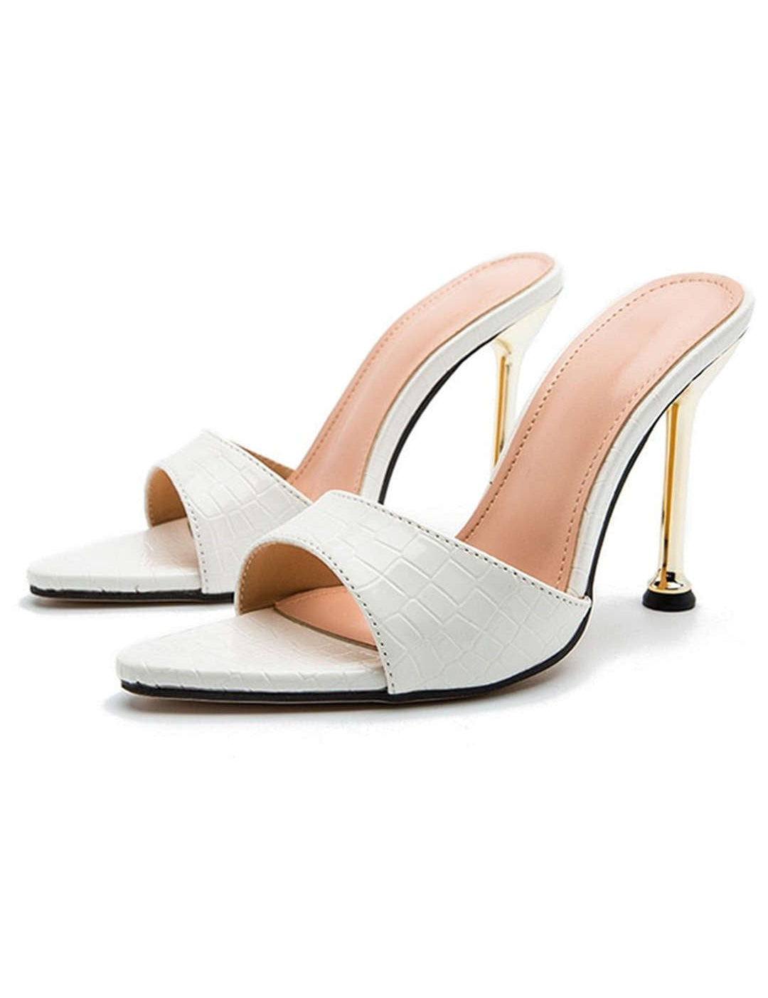 Sandalias de tacón alto con punta abierta y sin correa en el tobillo