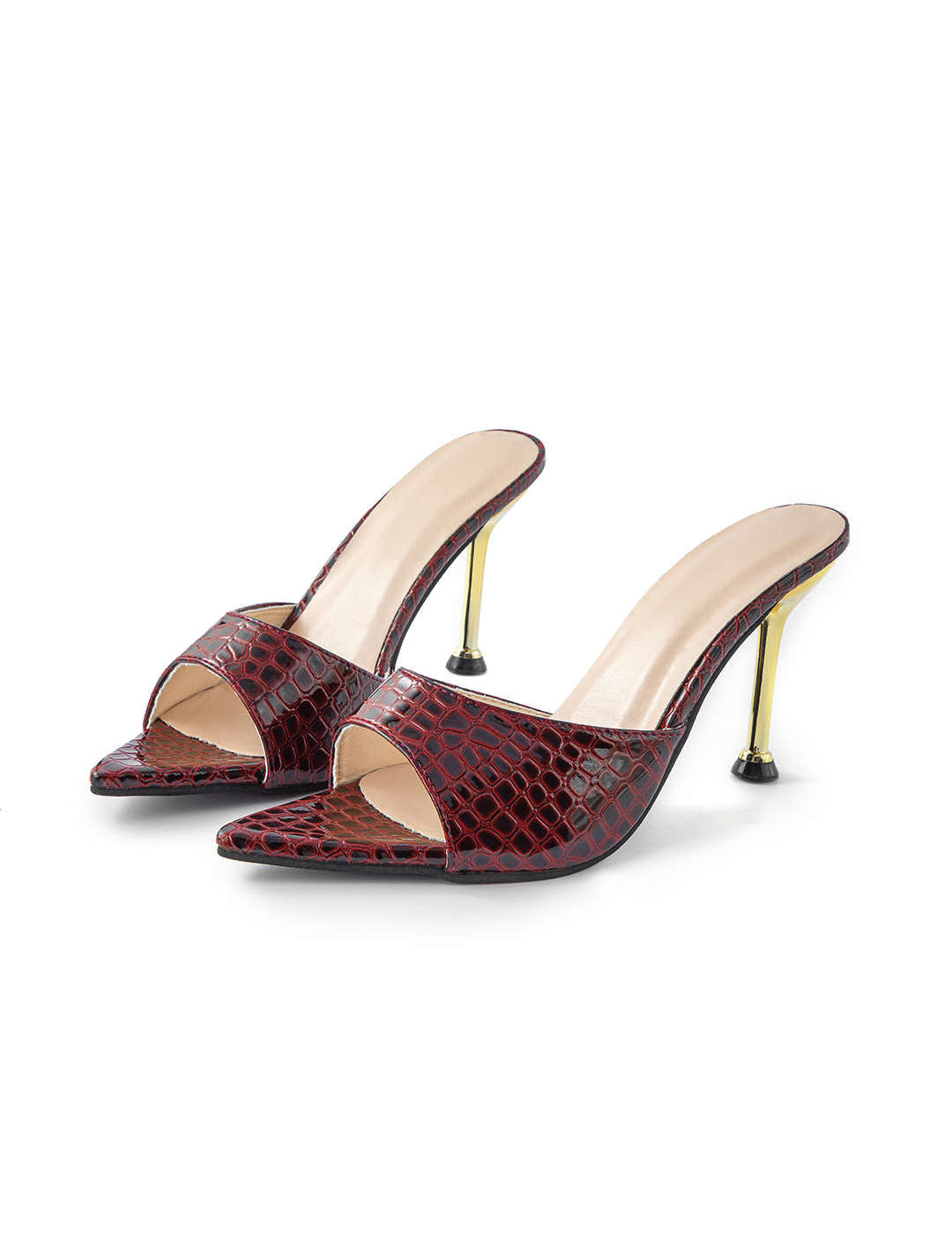 Sandalias de tacón alto con punta abierta y sin correa en el tobillo