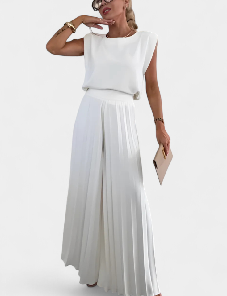 Liora Conjunto de Dos Piezas con Pantalón Plisado de Pierna Ancha