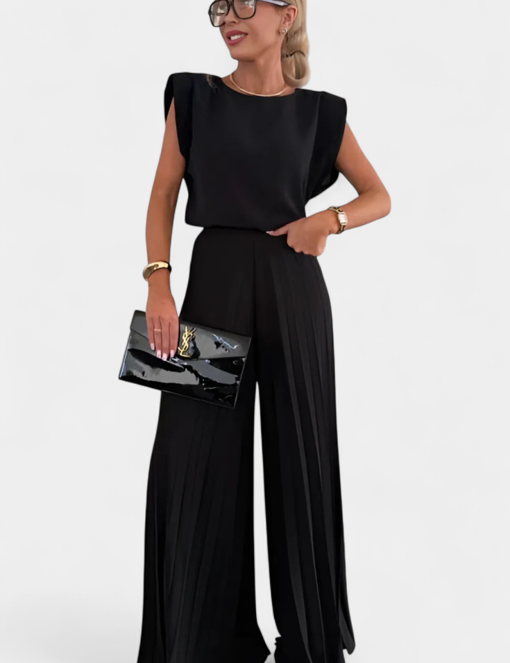 Liora Conjunto de Dos Piezas con Pantalón Plisado de Pierna Ancha