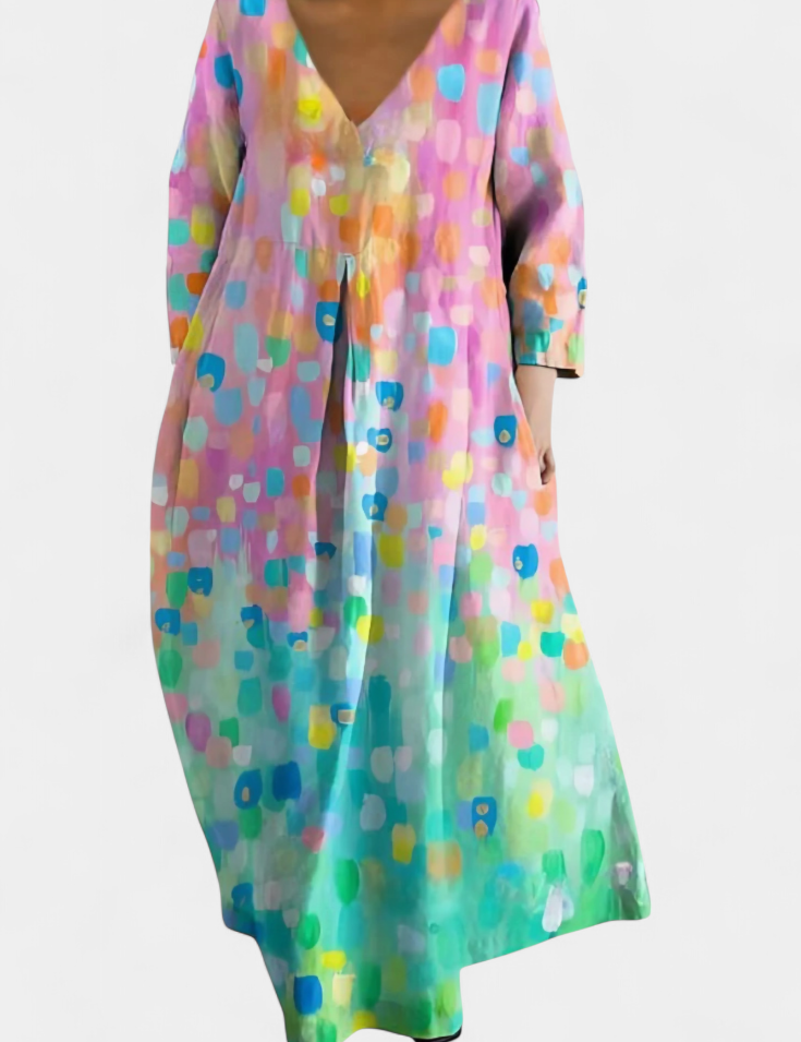 Anne Vestido Largo Colorido con Escote en V