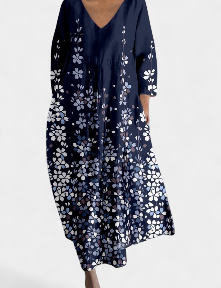 Anne Vestido Largo Colorido con Escote en V