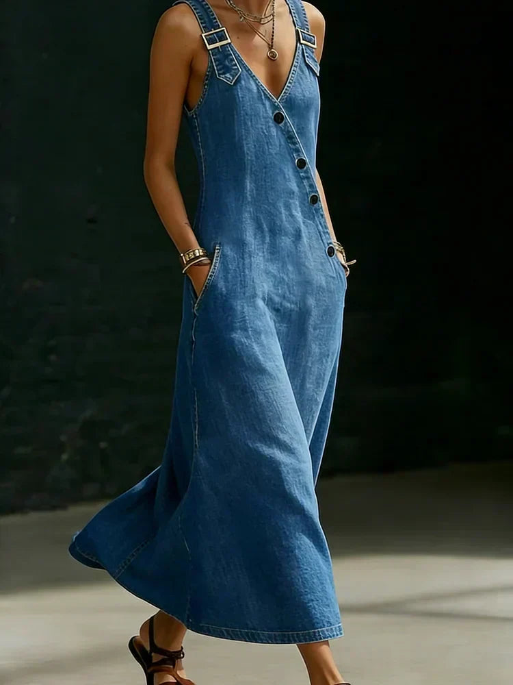 Vestido largo vaquero con botones Vera, detalle 1