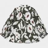 Filomena Blusa con Media Botonadura y Manga Abullonada en Estampado Floral Abstracto