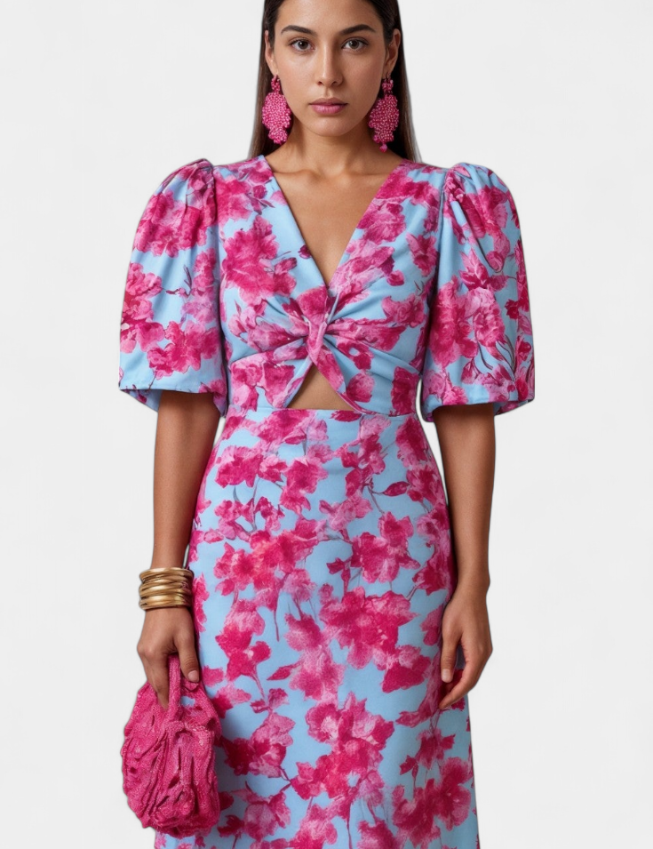 Wibia Vestido Estampado con Mangas Volumen y Fruncido