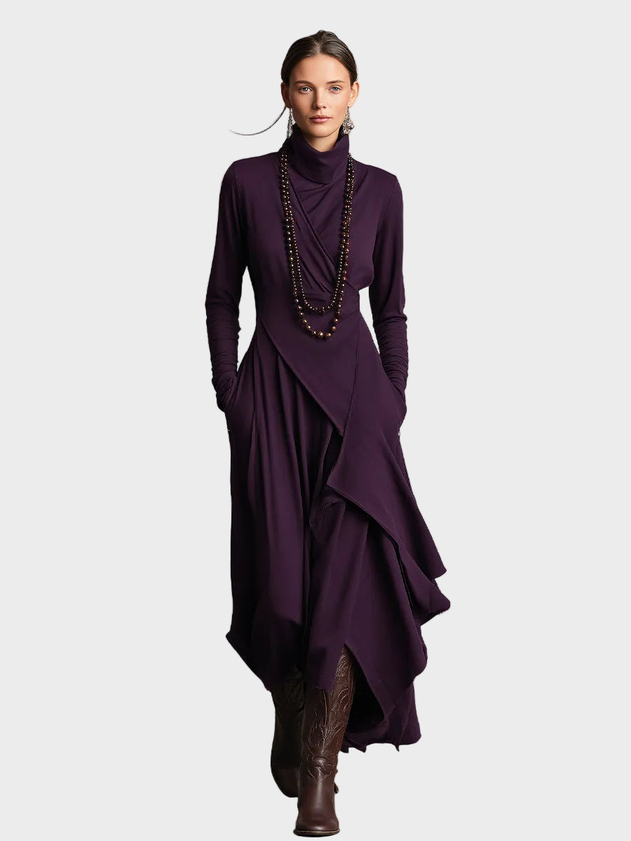 Vestido maxi asimétrico de punto con cuello alto Teresa, detalle 6